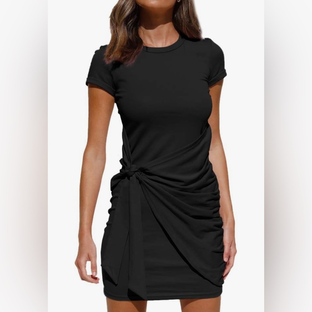 LILLUSORY Womens Casual Short Sleeve Dress Wrap Ruched Mini Black XXL NWT